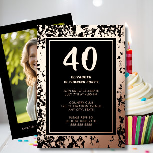 40. Schwarze Rose Gold Foto auf Back Custom Templa Folieneinladung