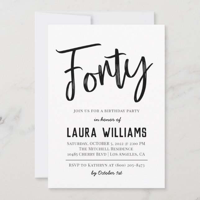 40. Script Word Geburtstagseinladung Einladung (Vorderseite)