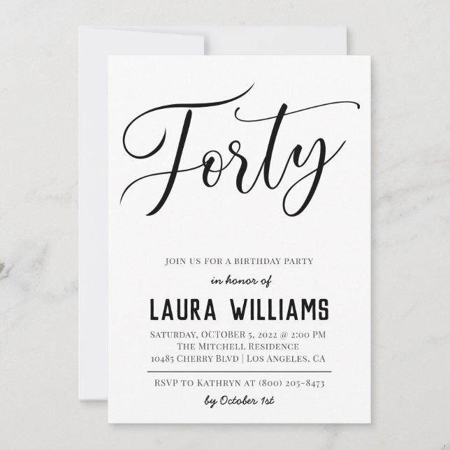 40. Script Word Geburtstagseinladung Einladung (Vorderseite)