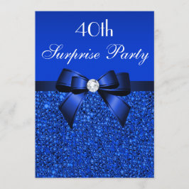 40. Surprise Party Royal Blue Sequins und Bow Einladung