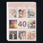 40 th birthday glitter drips foto rose gold pink holzkisten schild<br><div class="desc">Glamorous and unique 40th birthday gift or keepsake,  celebrating her life with a leime of 8 of your fotos. Personalize and add a name,  Alter 40 und Datum. Gray and dark rose gold colored letters. Elegant and trendy blush pink background color. Decorated with rose gold colored Glitter Drips.</div>