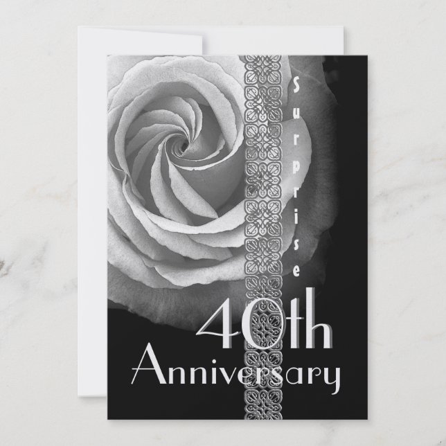 40. ÜBERRASCHENDE Hochzeitstag SILVER Rose Einladung (Vorderseite)