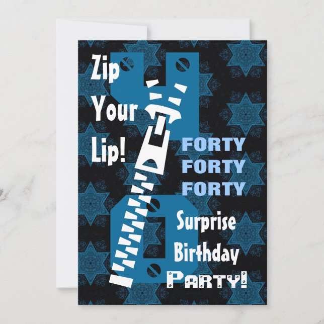40. ÜBERRASCHUNG Geburtstag Blue Stars Zipper W168 Einladung (Vorderseite)