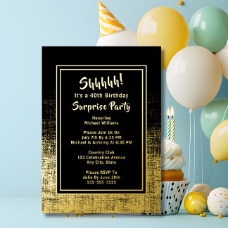 40. Überraschung Geburtstag Foto auf Back Black & Folieneinladung