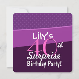 40. Überraschung Geburtstag Lila Polka Dots W1677 Einladung