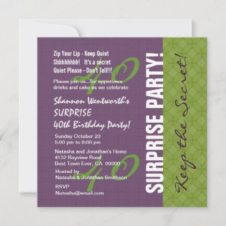 40. ÜBERRASCHUNG Geburtstag Lila und Grünes Muster Einladung