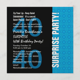 40. Überraschung Geburtstag Moderne Türkis Blau W1 Einladung