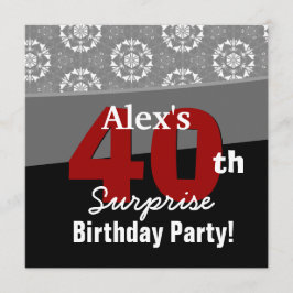 40. Überraschung Geburtstag Modernes Schwarz-weiße Einladung