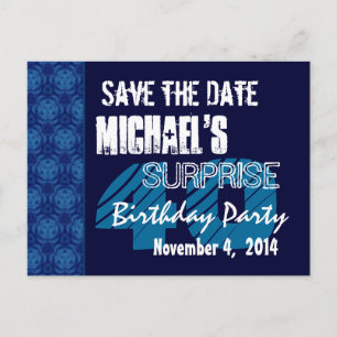 40. Überraschung Geburtstag Save the Date blaues M Ankündigungspostkarte