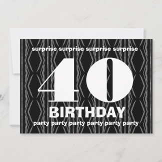 40. Überraschung Geburtstag Schwarz und Weiß mit R Einladung
