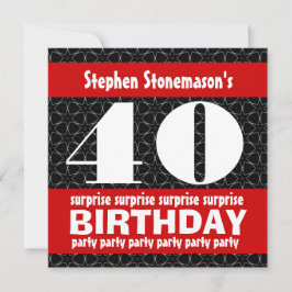 40. Überraschung Geburtstagsparty Black Red White Einladung