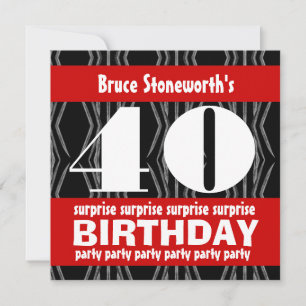 40. Überraschung Geburtstagsparty Black Red White Einladung