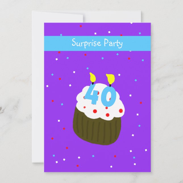 40. Überraschung Geburtstagsparty Einladung Cupcak (Vorderseite)