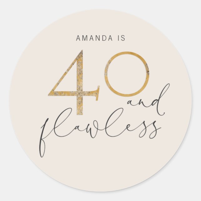 40 und Blush Pink Gold Graue Bezeichnung Runder Aufkleber (Vorderseite)