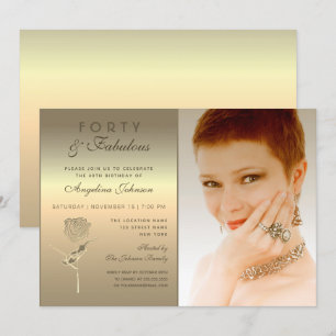 40 und Fabelhaft, Glamouröse Goldene Rose Blumen F Einladung