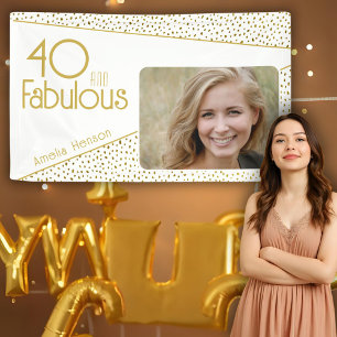 40 und Fabelhaft Gold Glitter Foto 40. Geburtstag  Banner