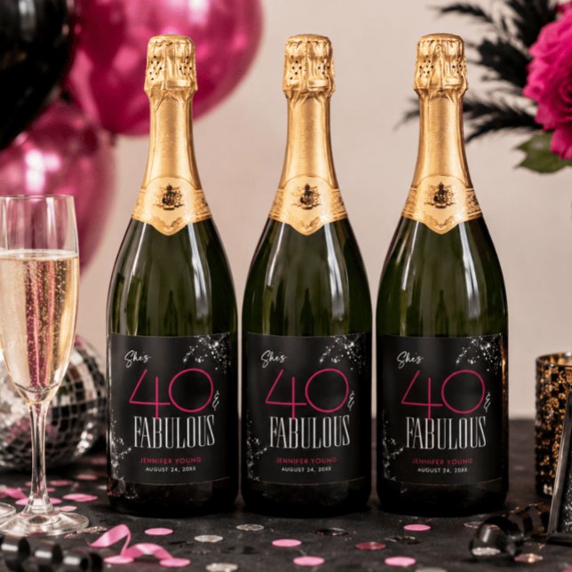 40 und Fabelhaft Schwarzes Rosa Glam Funkelnder Ge (Von Creator hochgeladen)