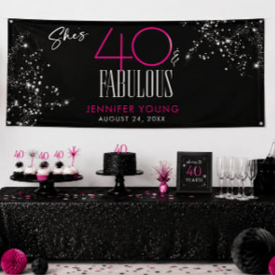 40 und Fabelhaft Schwarzes Rosa Glam Funkelnder Ge Banner