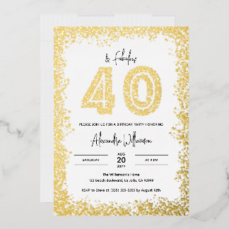 40 und fabelhafte 40. Geburtstag Party Real Gold Folieneinladung