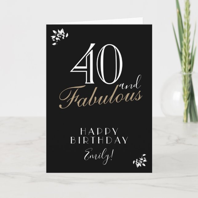 40 und fabelhafte Elegant Black 40 th Birthday Car Karte (Vorderseite)