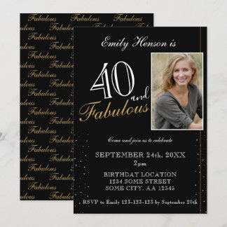 40 und fabelhafte Elegant Black Foto Geburtstag Einladung