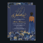 40 und fabelhafte formale Elegant Sapphire Geburts Einladung<br><div class="desc">Ernsthaft, ooh la la la! Set den Ton für Ihre luxuriös elegante Geburtstagsfeier mit dieser Einladung, mit einem wunderschönen Figurin und einem Ballkleid, und üppigen botanischen Blume in den Schattierungen der tiefen Marine und Saphirblau mit goldfarbenem und weißem, elegantem Text. Passen Sie es für Ihre Veranstaltung an. Karo den Shop...</div>