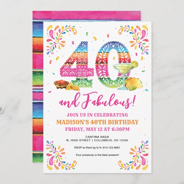 40 und fabelhafte Geburtstagsfeier Einladung (Vorne/Hinten)