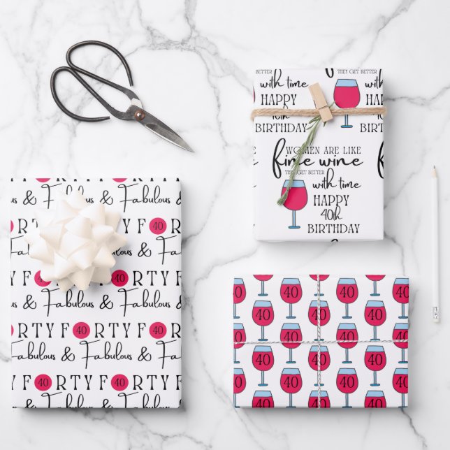 40 und fabelhafte Geburtstagsschilder Geschenkpapier Set (Vorderseite)