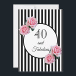 40 und fabelhafte Glamour Geburtstagsparty Schwarz Einladung<br><div class="desc">Klassische schwarz-weiße Streifen als Hintergrund. Rosa Rosen als Dekoration. Ein Rahmen auf der Vorderseite mit dem Text: 40 und Fabulous. Zurück: Ein ovaler Rahmen mit Vorlagen für Ihre Party-Informationen. Eine glamouröse und weibliche Party Einladung zum 40. Geburtstag.</div>