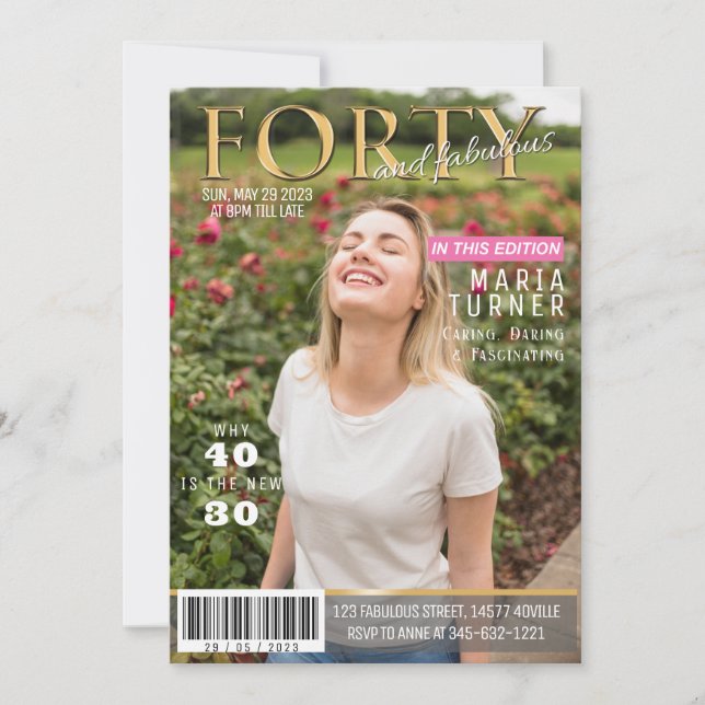 40 und fabelhafte Magazine Style Einladung (Vorderseite)