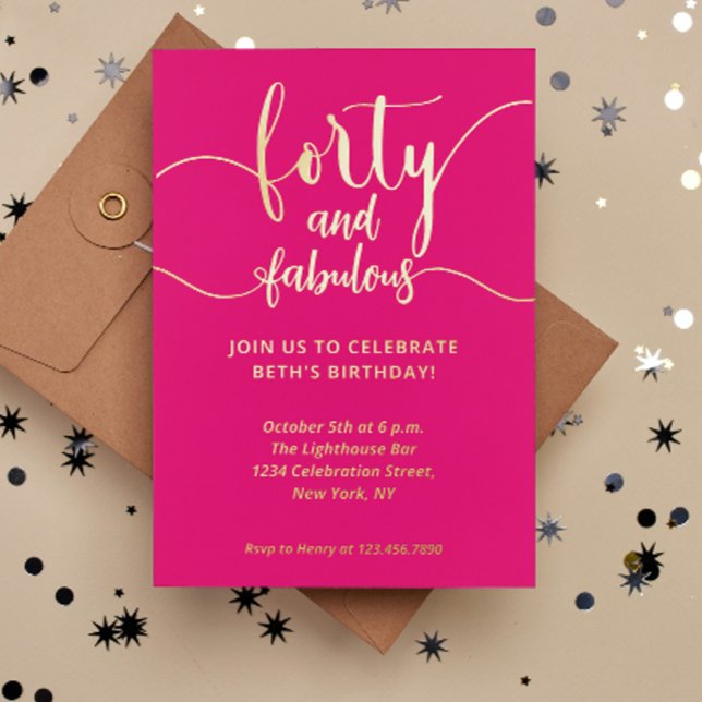 40 und fabelhafte Pink Birthday Party Einladung (40 and fabulous Pink Birthday Party invitation Foil Invitation)