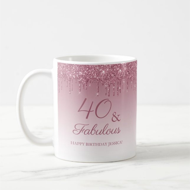 40 und fabelhafte Rose Gold Pink Dripping Glitzer Kaffeetasse (Links)