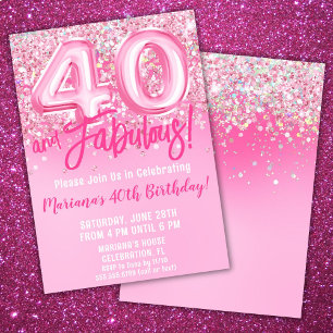 40 und fabelhafter Geburtstag Pink Glitzer Einladung