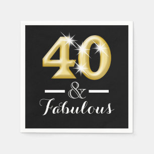 40 und fabelhafter schwarzer Goldgeburtstag Serviette
