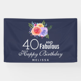 40 und fabelhafter Text - Aquarellblume Geburtstag Banner
