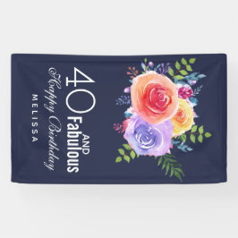 40 und fabelhafter Text - Aquarellblume Geburtstag Banner