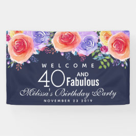 40 und fabelhafter Text - Aquarellblume Geburtstag Banner