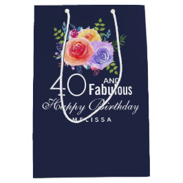 40 und fabelhafter Text - Aquarellblume Geburtstag Mittlere Geschenktüte