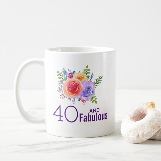 40 und fabelhafter Text - Aquarellfarben Blumenstr Kaffeetasse (Mit Donut)