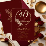 40 und fabelhaftes 40. Geburtstagsgeschenk Party g Folieneinladung<br><div class="desc">Elegantes Typografie-Design "40 und Fabulous" 40. Geburtstag Party-Design mit einem Rose Kontur Rundrahmen. Zurück zeigt eine Rose-Kontur in Goldton (nicht Goldfolie). Vorder- und Rückseite ist eine dunkelrote Bordeauxfarbe.</div>