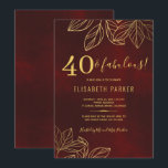 40 und fabelhaftes dunkelrotes Gold 40. Geburtstag Einladung<br><div class="desc">Luxuriöse elegante Vintage inspirierte 40. Geburtstag Party Einladung Vorlage mit Blätter Blattwerk auf einem tiefroten burgundischen antiken Not leidenden Hintergrund. — Die Einladung ist für alle Jahreszeiten klassische Meilensteine Geburtstagsparty - dreißig, vierzig, fünfzig, sechzig, siebzig, achtzig, neunzig, hundert - oder andere Jubiläumsfeiern geeignet. Es ist voll editierbar und einfach mit...</div>
