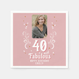 40 und fabelhaftes Foliage Pink Foto 40. Geburtsta Serviette