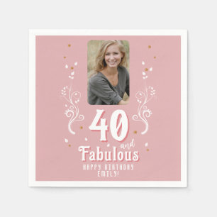 40 und fabelhaftes Foliage Pink Foto 40. Geburtsta Serviette