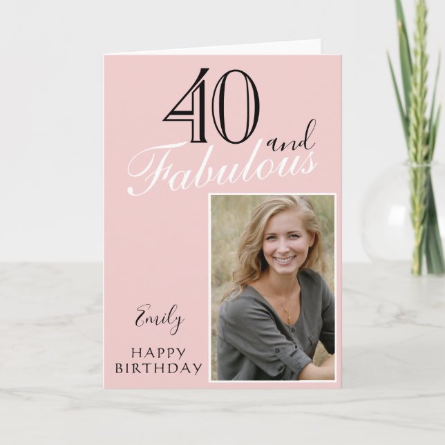 40 und fabelhaftes, modernes Blush Pink Geburtstag Karte (Vorderseite)
