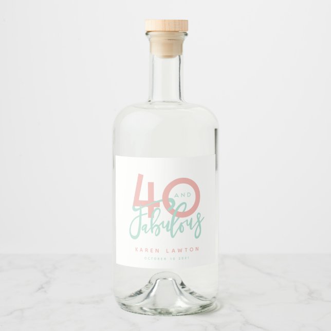 40 und fabelhaftes Rosa Alkoholflaschenetikett (Vorderseite)