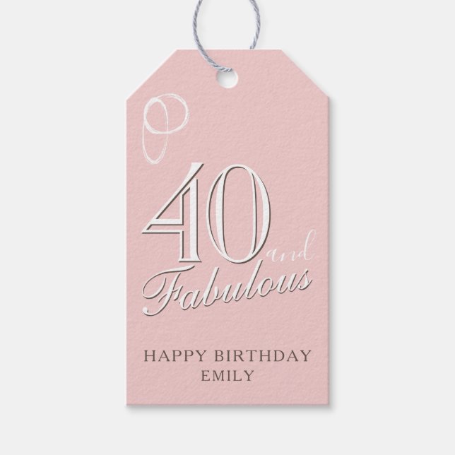 40 und fabelhaftes Script Blush Pink 40. Geburtsta Geschenkanhänger (Vorderseite)