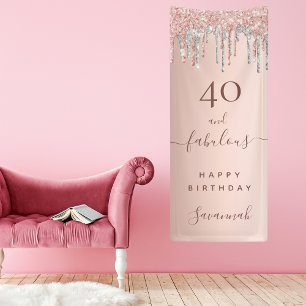 40 und Fabelous Geburtstag Glitzer Rose Gold Silbe Banner