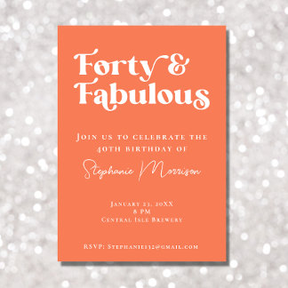 40 und Fabulous Apricot Fett Typografie Geburtstag Einladung