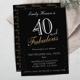 40 und Fabulous Black Elegant Script Geburtstag Einladung