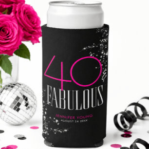 40 und Fabulous Black Pink Glam Funkel Geburtstag Selters Dosenkühler